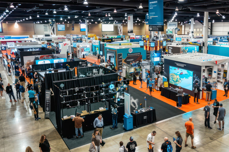 A group of people standing around a trade show photographed by Nashville Corporate Media