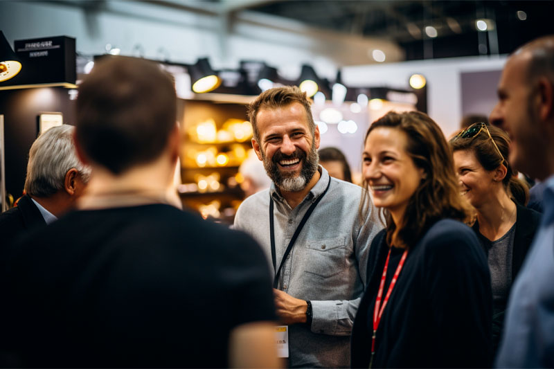 A group of people talking to each other in a trade show photographed by Nashville Corporate Media