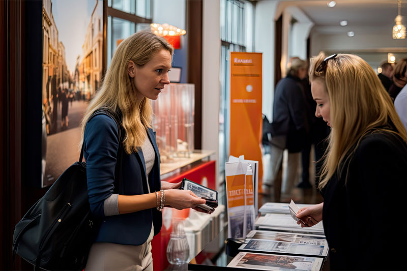 A woman showcasing a product in a trade show captured by Nashville Corporate Media